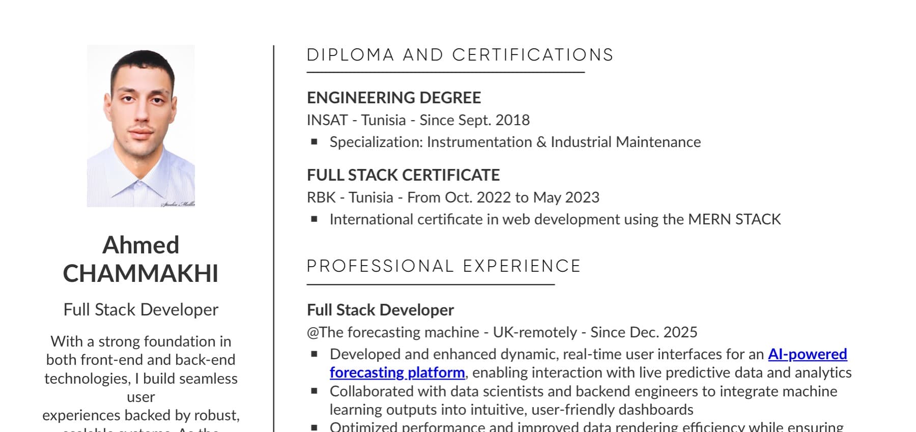 Ahmad Chammakhi curriculum vitae, upper panel